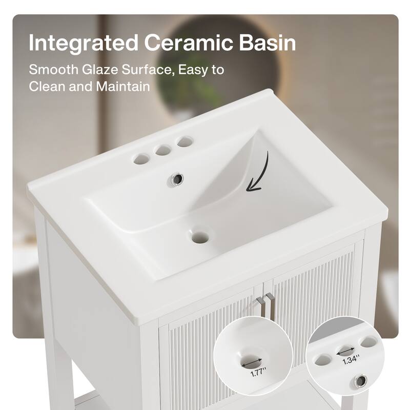 23.5 Inch Single Bathroom Vanity With Ceramic Top, Sink Included