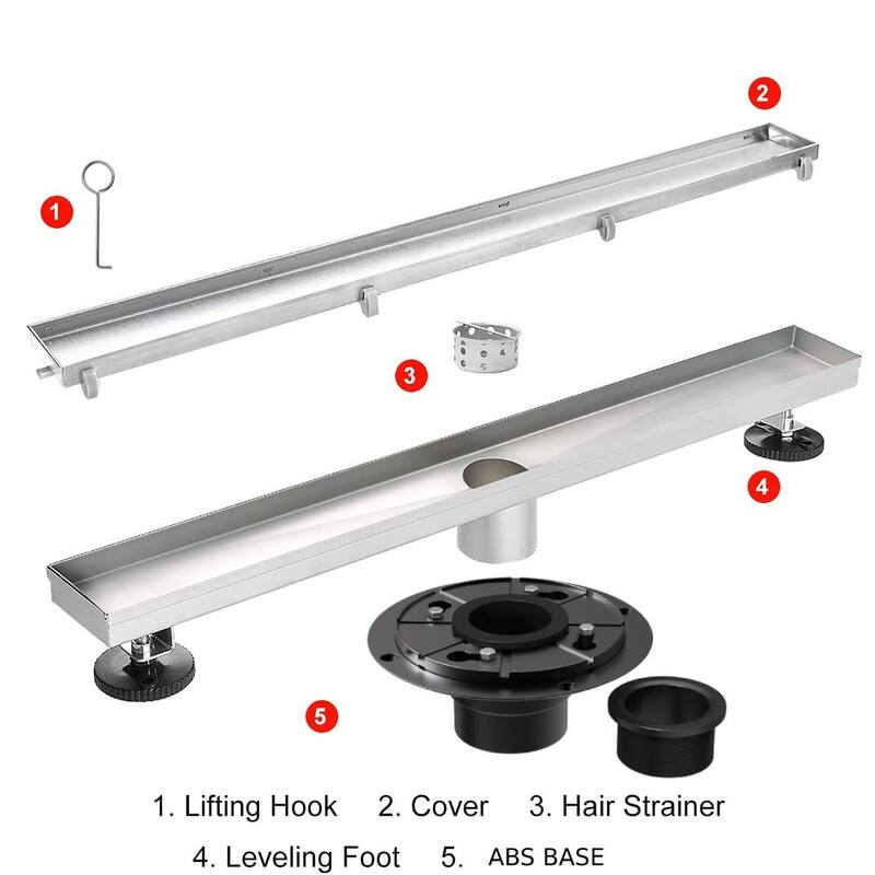 brushed nickel 24 inch linear shower drain with ABS base - 24 x 2.75
