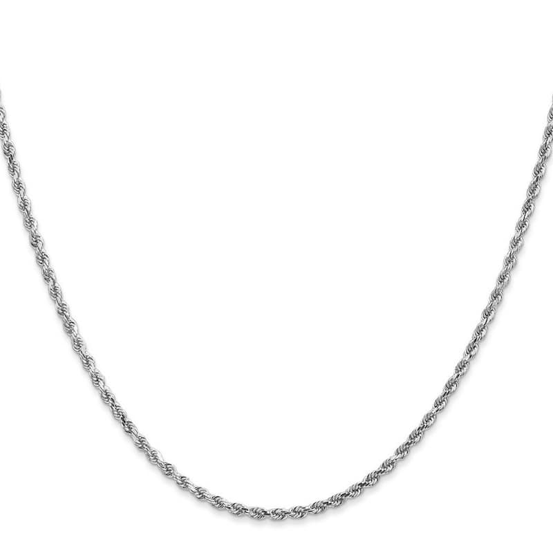 Curata 14k White Gold Solid 2mm Sparkle Cut Rope Chain Bracelet Lobster Claw