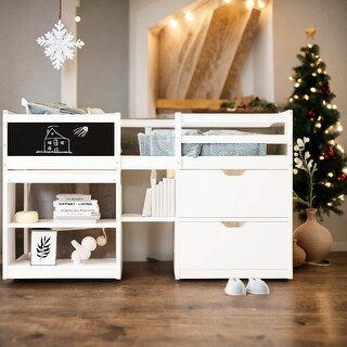 Twin Size Low Loft Bed with Rolling Desk, Shelf and Drawers - Bed Bath ...
