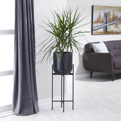 2" x 36" Indoor Outdoor Tall Black Metal Planter with Removable Stand