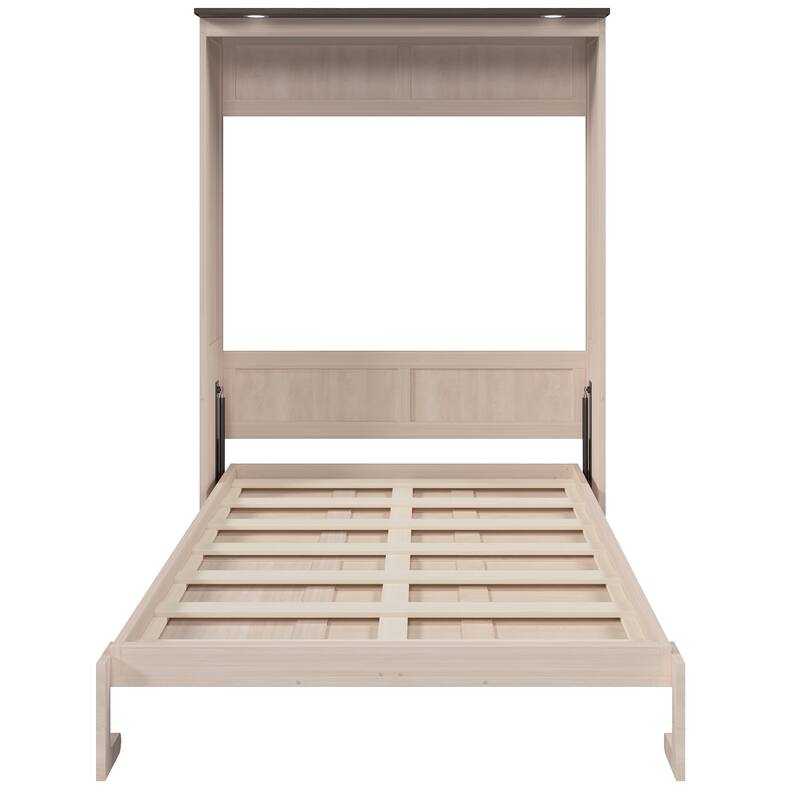 GDFStudio - Queen Wooden Murphy Bed with LED, Solid Wood Frame & Legs