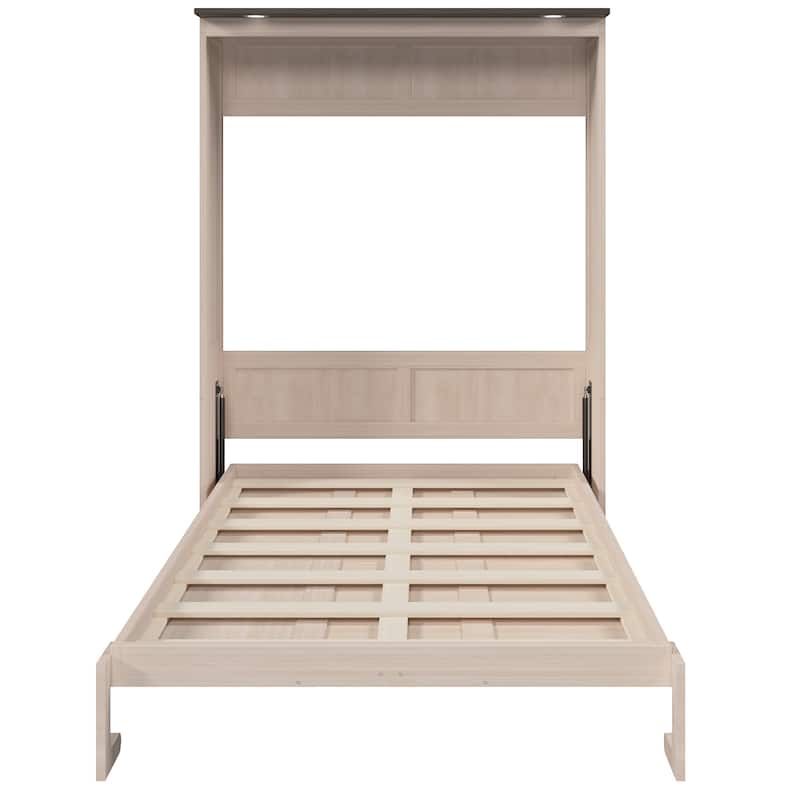 GDFStudio - Queen Wooden Murphy Bed with LED，Solid Wood Frame & Legs