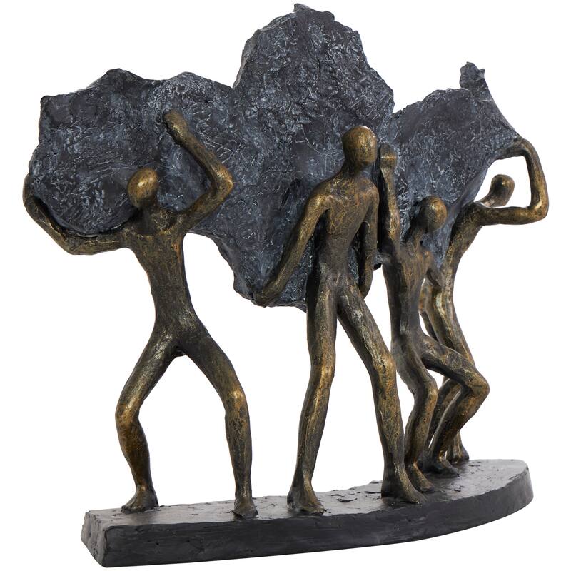 Polystone People Carrying Stone Sculpture - Bronze - Roche River Decor - 5"W x 13"L x 11"H