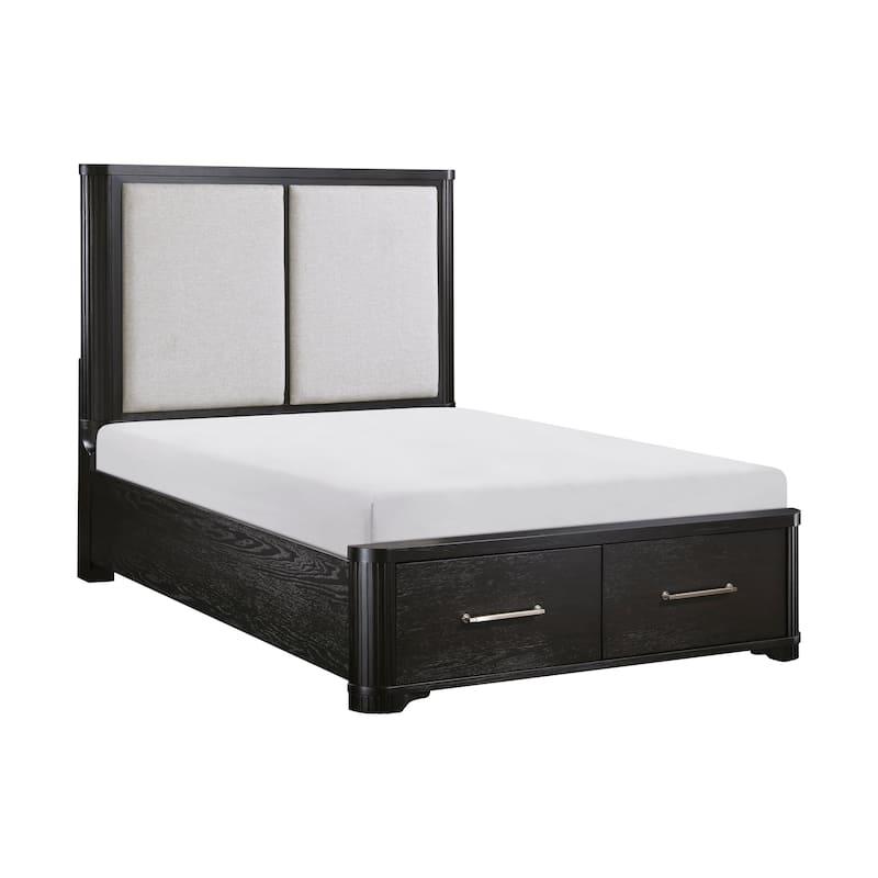 3pc Set Bedroom Furniture Platform Bed Storage Chest Nightstand Charcoal Finish