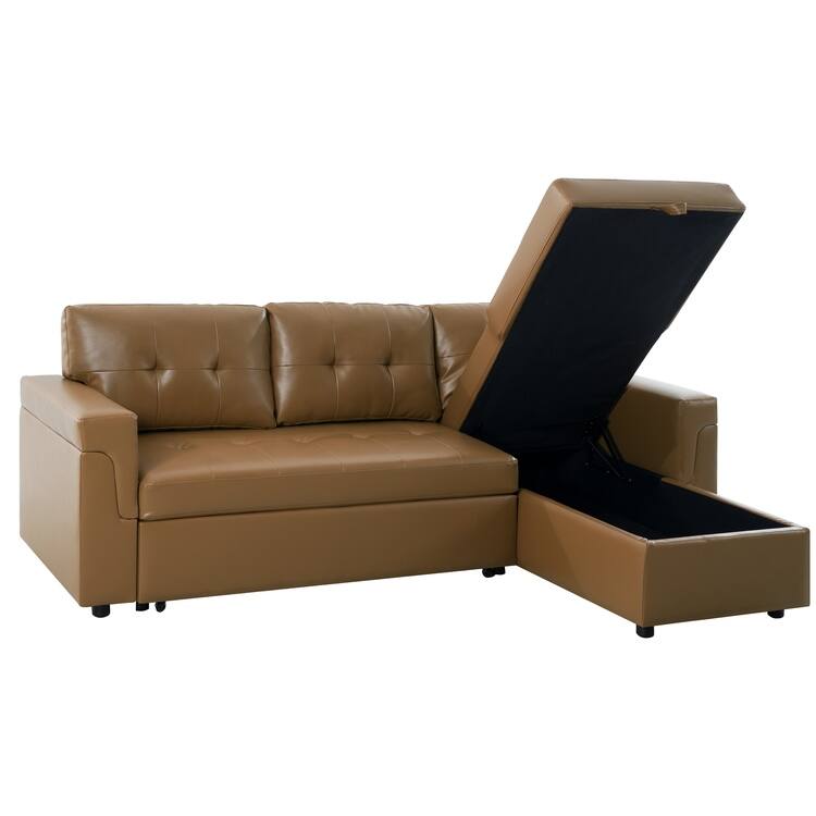 Perry Modern Reversible Sleeper Sectional Sofa with Storage Chaise, Pullout Sleeper Sofa Couch Bed for Living Room