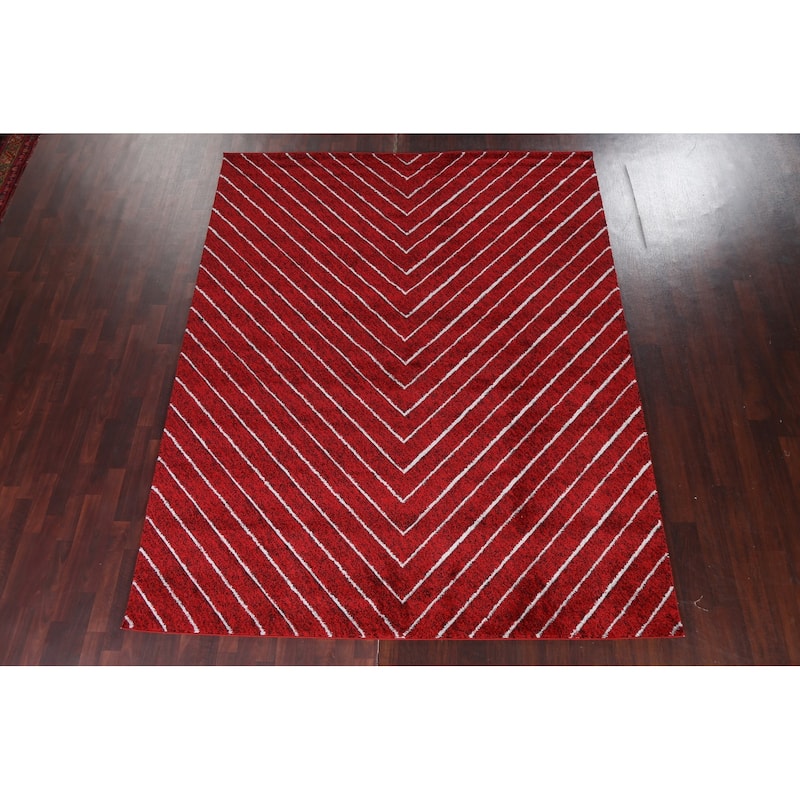 Red Chevron Style Transitional Oriental Turkish Rug Modern Carpet