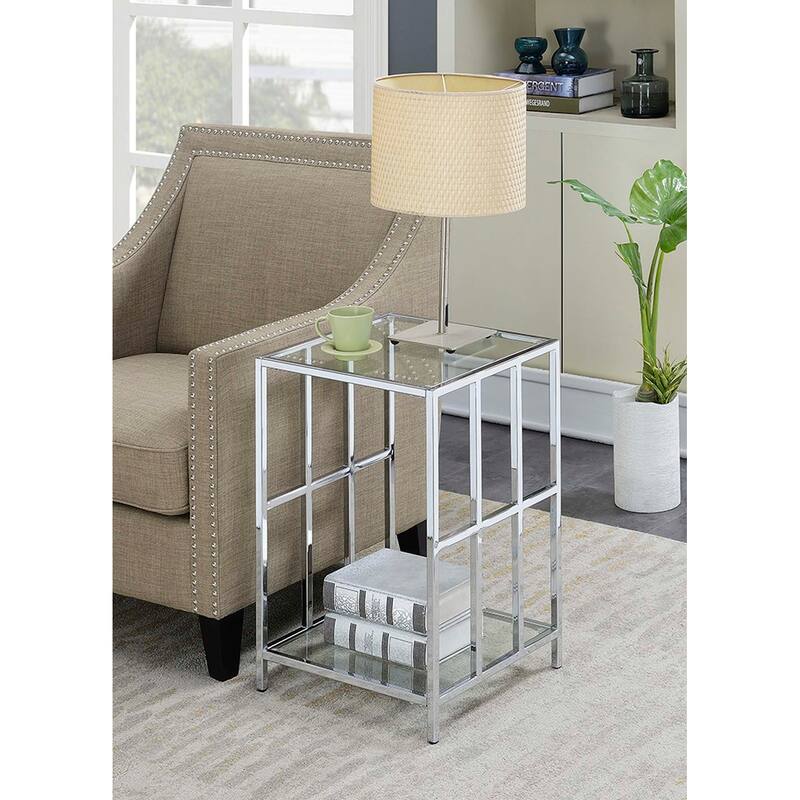 Convenience Concepts Mission Glass End Table with Shelf - Glass/Chrome