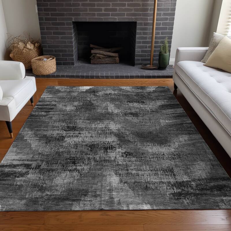 Premium Washable Super Soft Brushstrokes Modern V Mayfield Rug - Gray - 3' x 5' - Rectangle