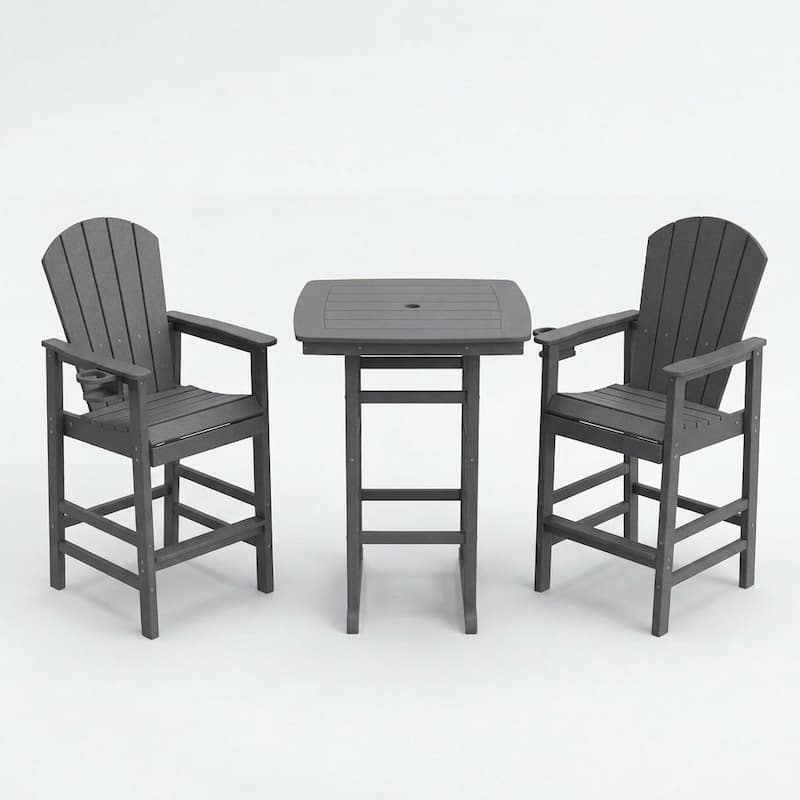 3-Piece HDPE Bar-Height Patio Bistro Set, 42.1" Square High Top Pub Table + 2 Bar Chairs, All-Weather Outdoor Dining Set