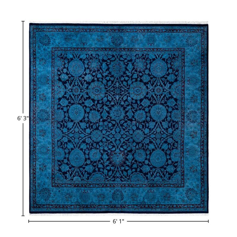 Overton Hand Knotted Wool Vintage Inspired Modern Contemporary Overdyed Navy Square Area Rug - 6' 1" x 6' 3"