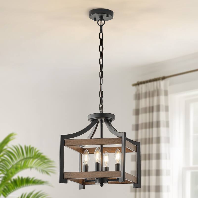 Starsky 4-Light Faux Wood Finish Rectangular Farmhouse Chandelier - Matte Black