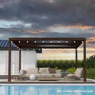 PURPLE LEAF Bronze Louvered Pergola with Solar Lights Hardtop Gazebo for Patio