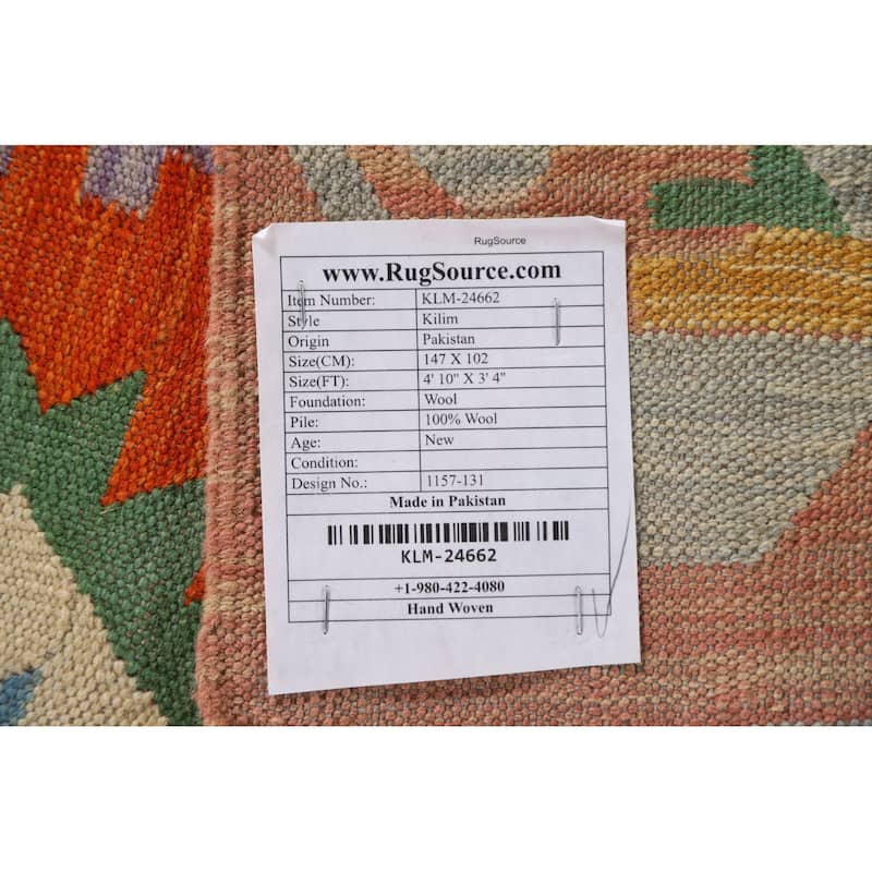 Geometric Kilim Accent Rug Flatweave Wool Carpet - 3'4"x 4'10"