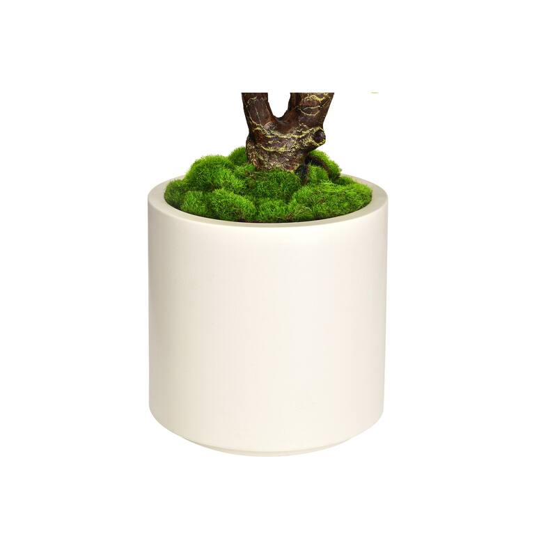 Artificial Fiddle Leaf Fig Tree in White Decor Pot, Faux Green Plant