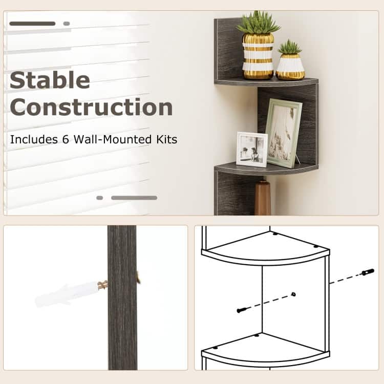 5-Tier Wall Mounted Floating Corner Shelf Engineered Wood Storage Organizer