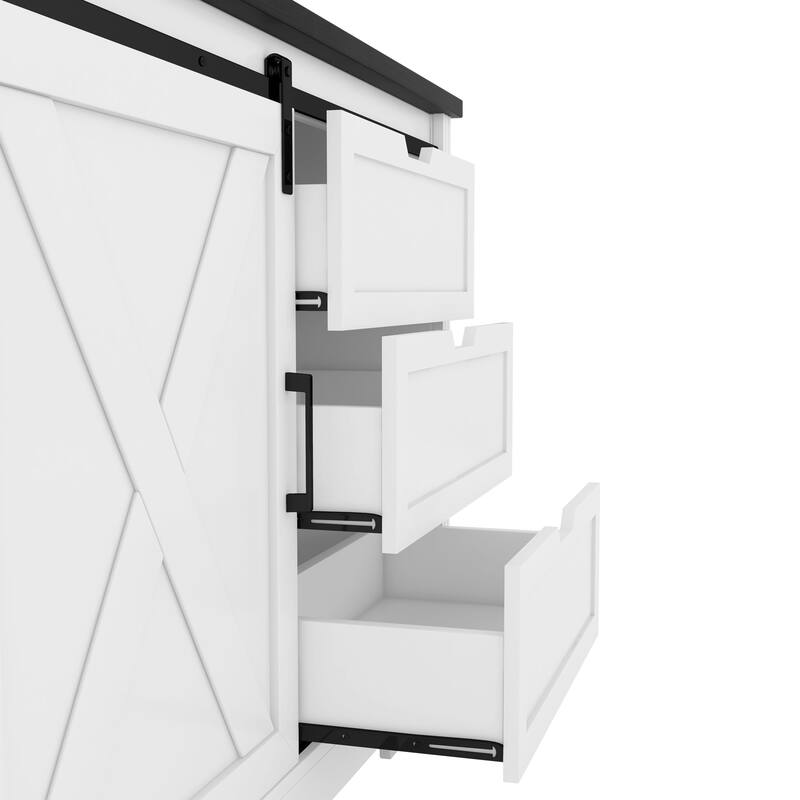 Storage Cabinet with Silent Sliding Doors and Three Drawers