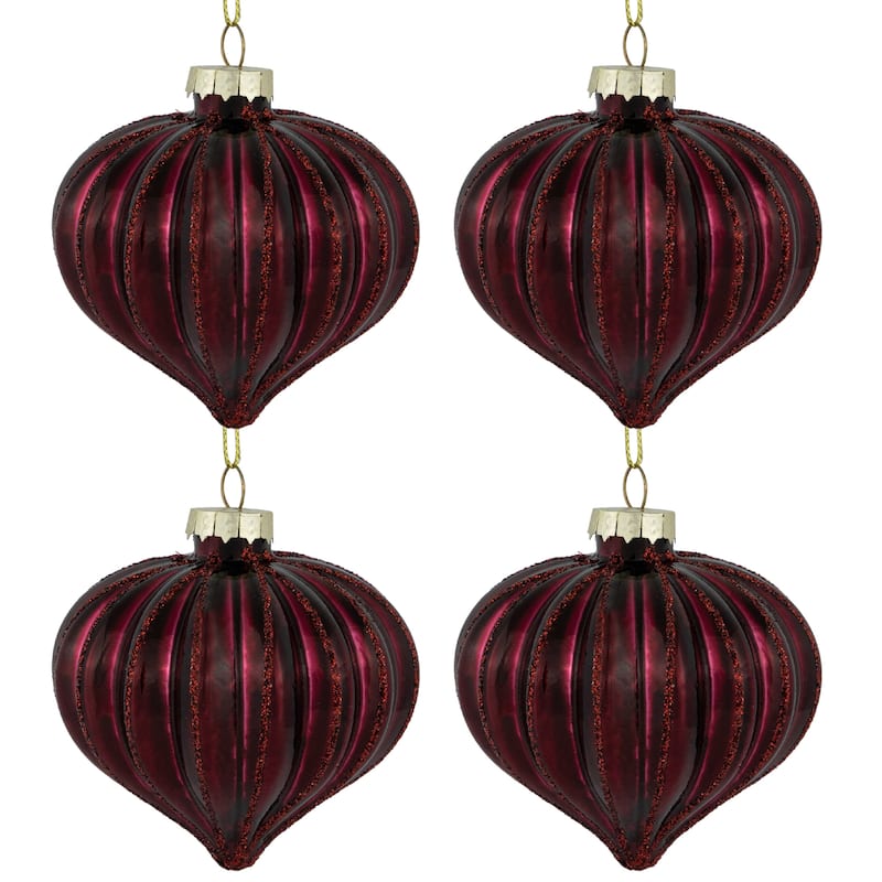 4ct Shiny Maroon Onion Glass Christmas Ornaments 3"