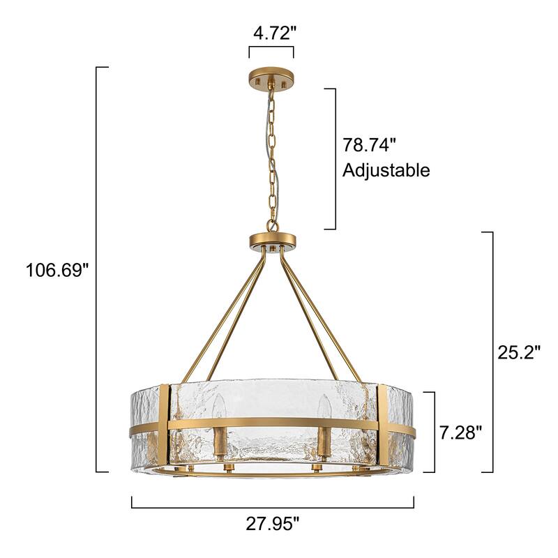 Dimmable Large Drum Glass Chandelier for Dining Room High Ceiling Living Room