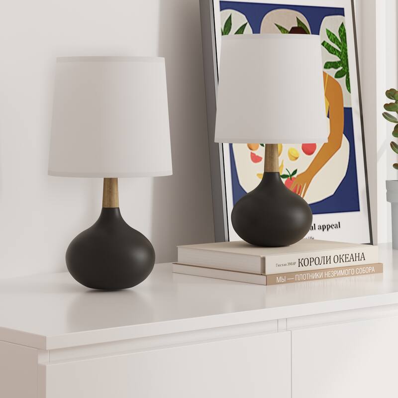 Maxax 14'' Ceramic And Wood Modern Table Lamp Set For Living Room/bedroom (Set of 2)