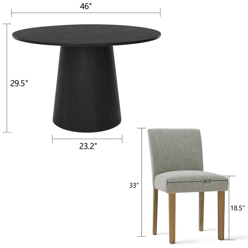 Round 46" Pedestal Dining Table Set with Upholstered Chairs for 4