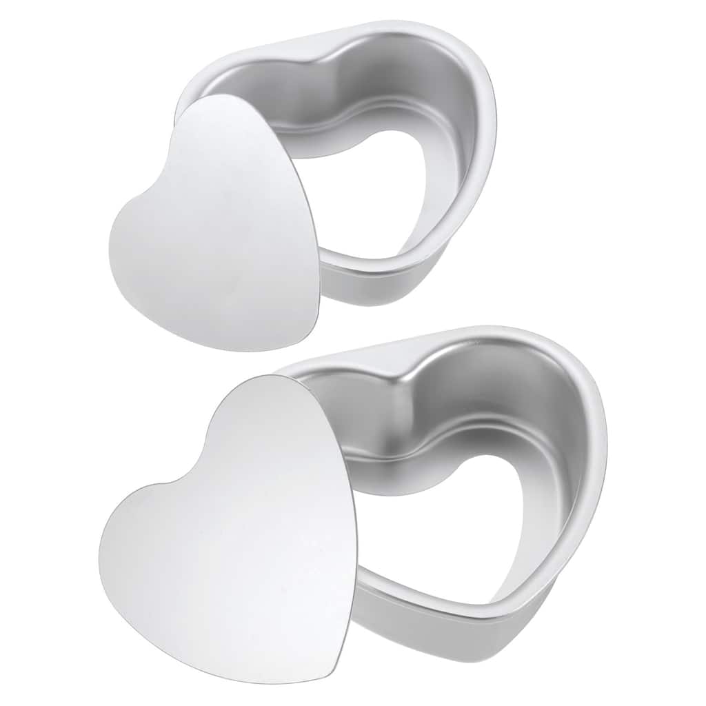 Heart Shaped Cake Pan with Removable Loose Bottom Aluminum Baking Pan - Silver