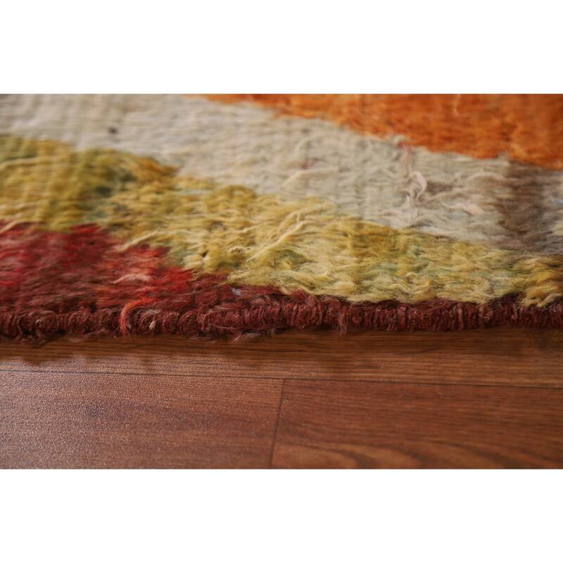 Hand Knotted Oriental 100% Wool Carpet Modern Geometric Multi-Colored Moroccan Runner Rug - 13' 3'' X 3' 2''