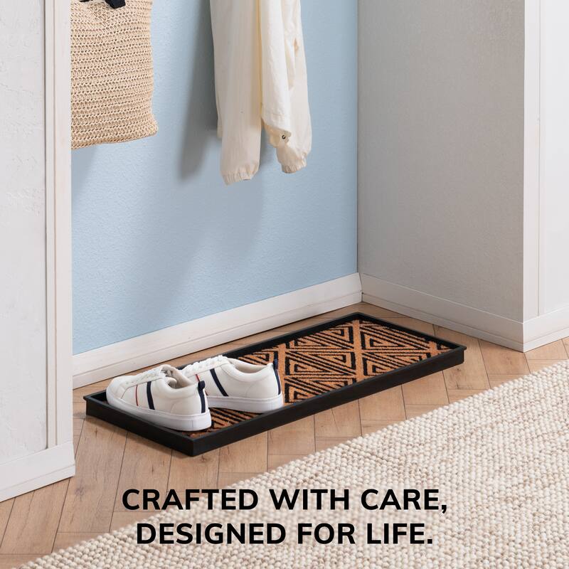 Jani Natural & Recycled Rubber Boot Tray with Tan & Black Tribal Coir Insert