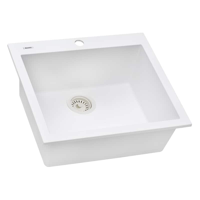 Ruvati 23 x 20 inch epiGranite Drop-in Topmount Granite Composite Single Bowl Kitchen Sink - Arctic White - RVG1023WH