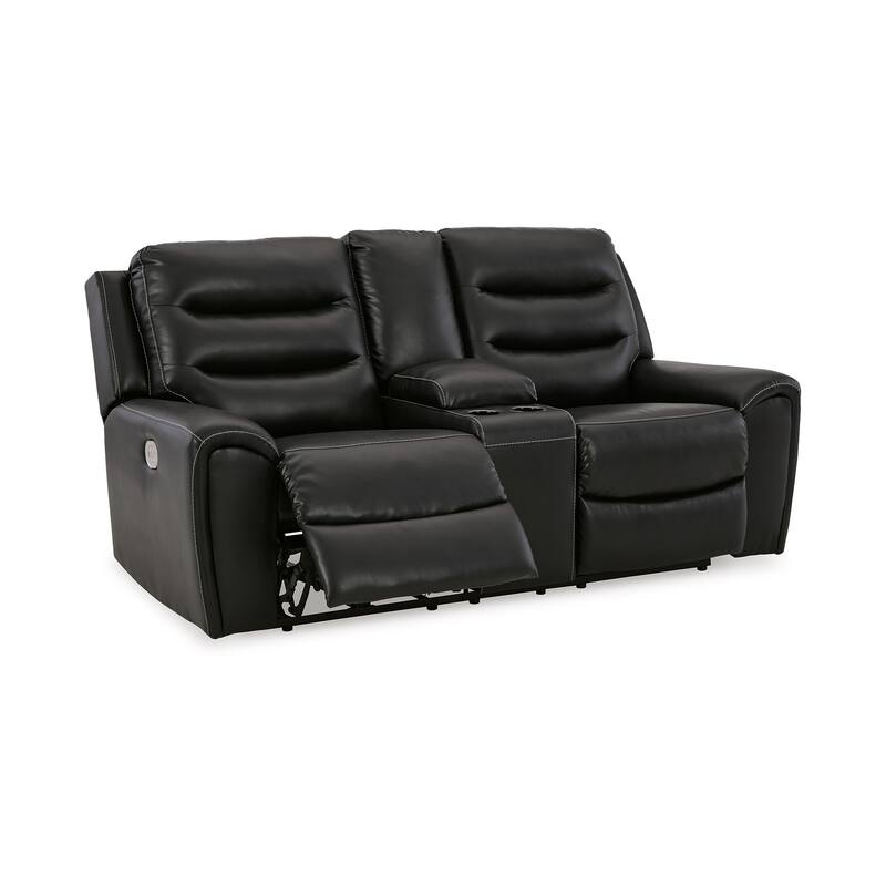 Erine Power Loveseat, USB Storage Console, Black Faux Leather 79 Inch