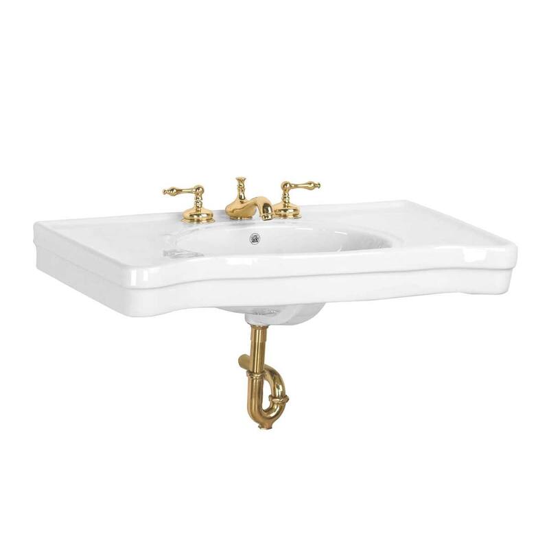 White Ceramic Console Sink Basin Belle Epoque 36" W X 6" H With Counterspace, Soap Dish, 8" Faucet Holes Renovators Supply