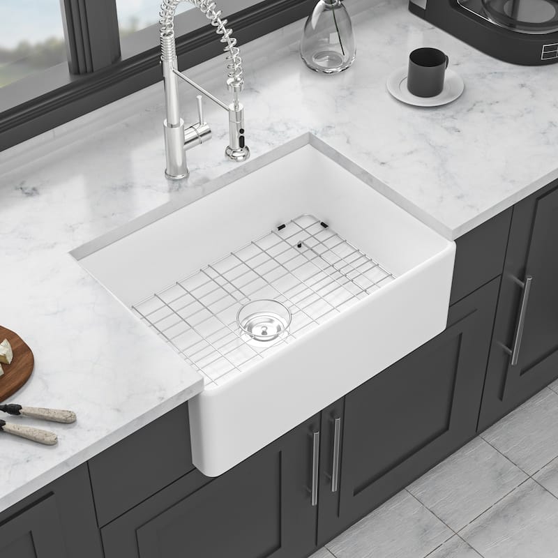 White Farmhouse Single Bowl Ceramic Kitchen Sink