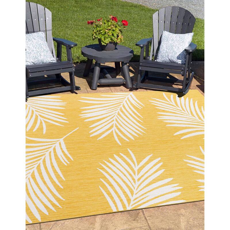 World Rug Gallery Contemporary Palm Leaves Textured Flat Weave Indoor/Outdoor Area Rug