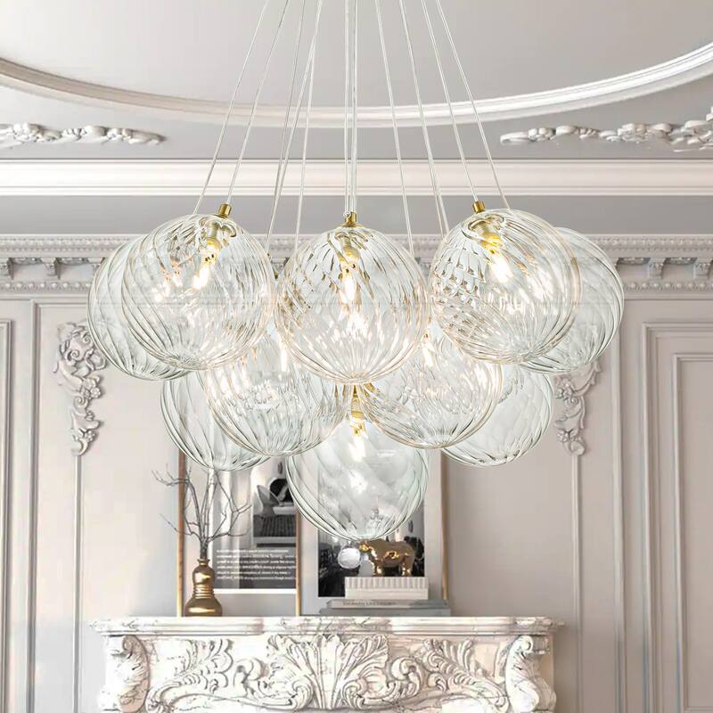 Dia 25.5-29.5in Gold Mid Century Modern Bubble Ball Swirled Glass Sputnik Chandelier for Living Room/ Dining Room
