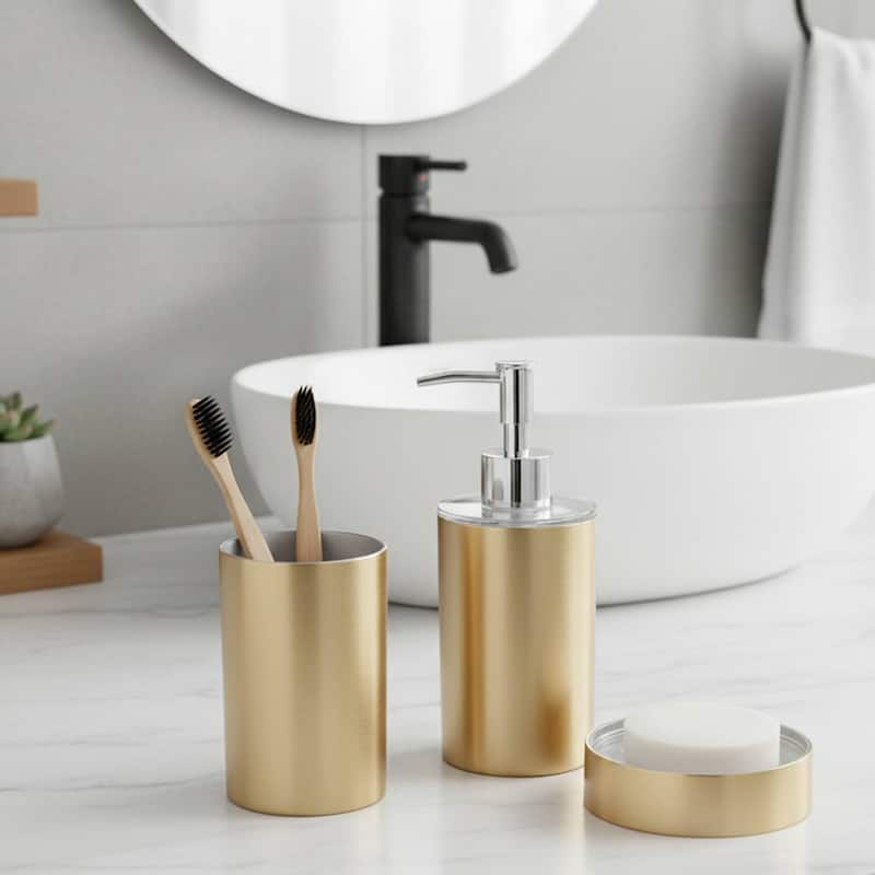 Brushed Gold Bathroom Accessory Set - Set 3 Pieces Only
