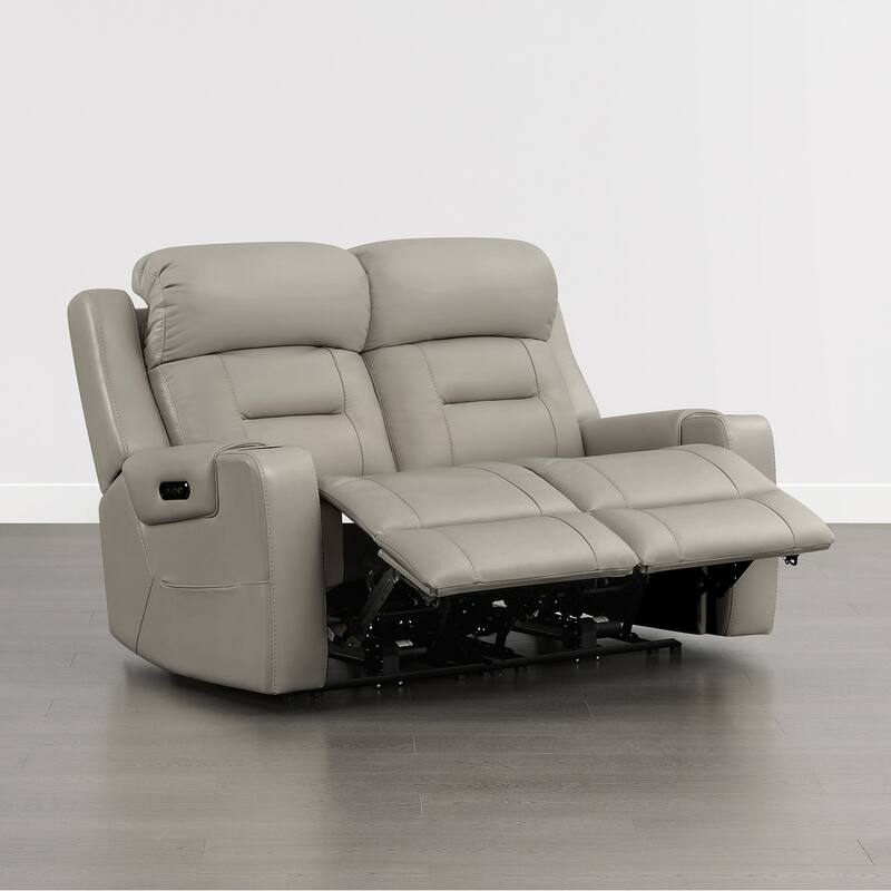 Spruce & Spring Genuine Leather Power Reclining Sofa with Wireless Charging