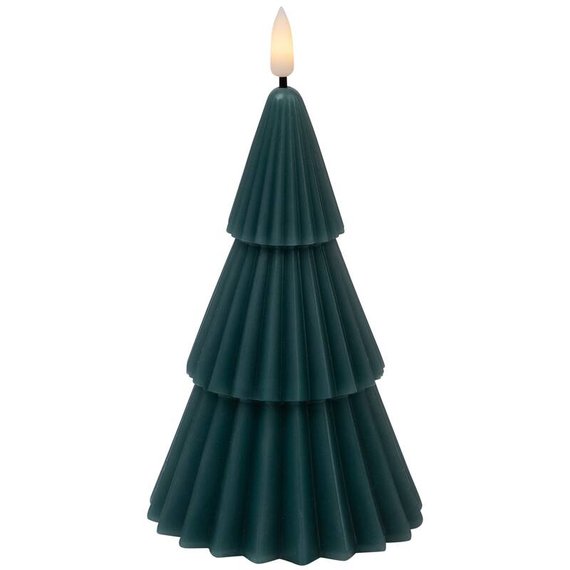 Ribbed Flickering LED Flameless Christmas Tree Wax Candles - 6" - Green - Set of 2