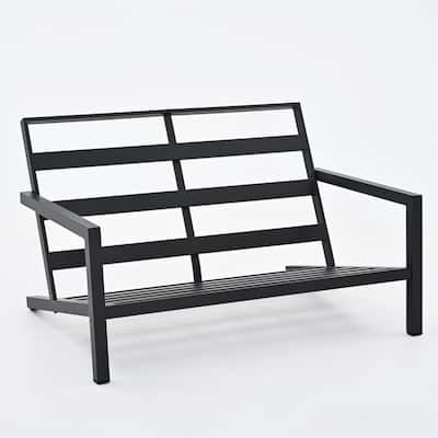 5-Piece Dark Gray Aluminum Patio Conversation Set with Coffee Table and Gray Cushions
