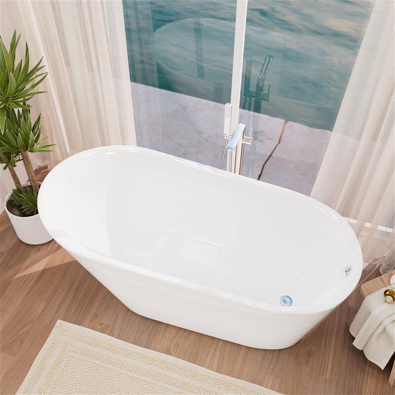 Freestanding Slipper Soaking Acrylic Bathtub with Chrome Drain and Pearl-Shape Overflow