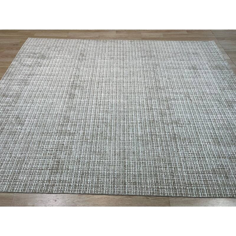 Hand-Knotted Bamboo Silk High Low Rug, 10' x 14', White Area Rug, Premium Luxurious Soft Rug for Living Room - L