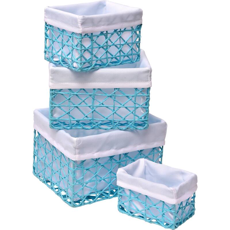 Paper Rope/ Linen Storage Baskets (Set of 4) - 8.4"L x 7.4"W x 6"H