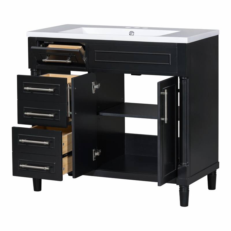 36" Freestanding Bathroom Vanity with Resin Sink and 3 Drawers