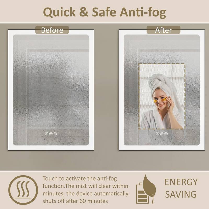 Grand Aluminum Medicine Cabinet with Mirror, Adjustable Shelves, Dimmable Light, Anti-Fog, Recessed or Wall Mount