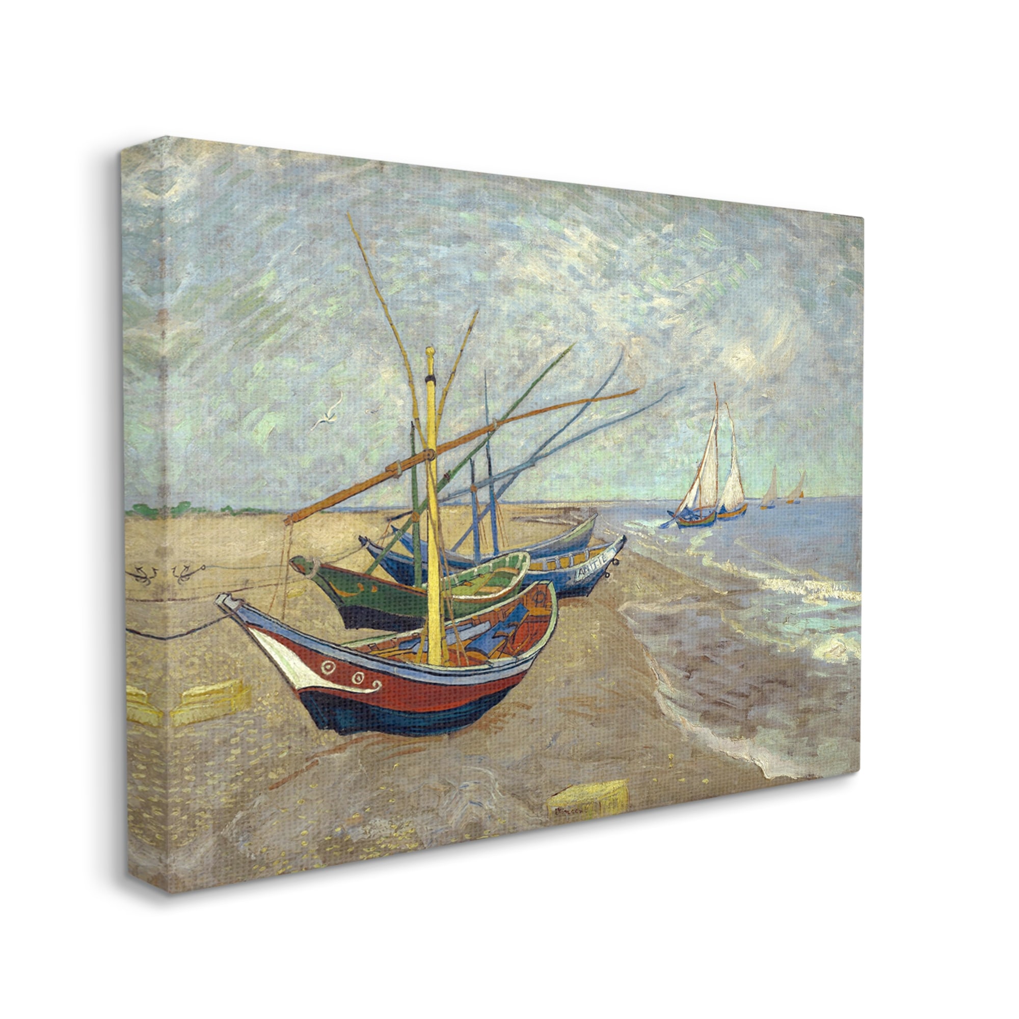 Stupell Fishing Boats on Beach Saintes Maries Vincent van Gogh Painting Canvas-image