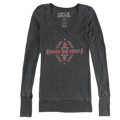 Peace Generation Womens Aztec Thermal Graphic T-Shirt,, Grey, Medium