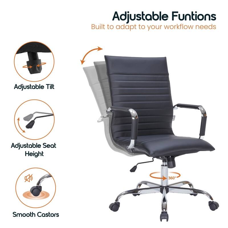 Harris Modern High-Back Leather Executive Office Chair with Steel Frame, Adjustable Height, Tilt Lock, & Swivel for Home/Office