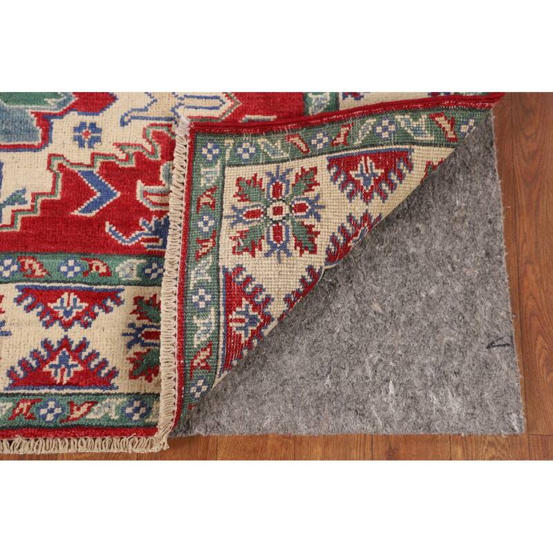Red Kazak Area Rug Hand-Knotted Oriental Wool Carpet - 4'1" x 5'6"