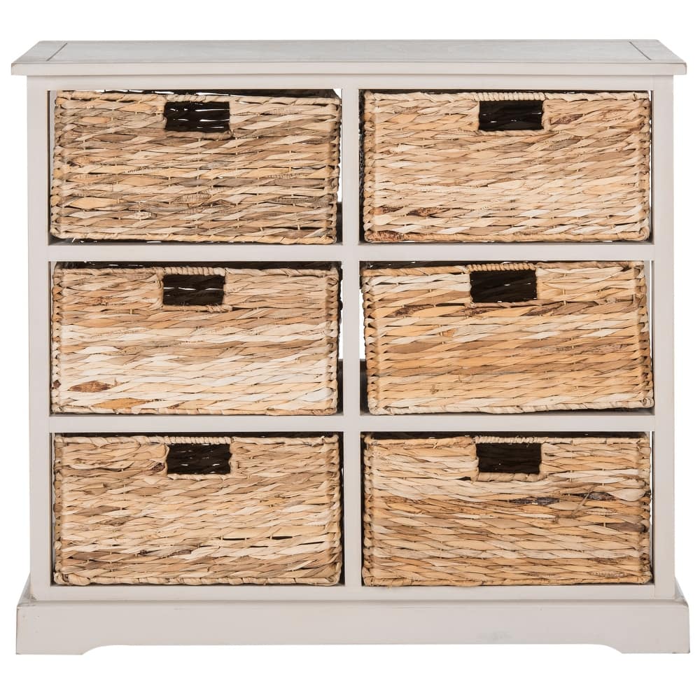 SAFAVIEH Fidelia Distressed Black 6-Drawer Wicker Basket Storage Chest - 32.1" x 13.4" x 29.5" - 32Wx13Dx30H