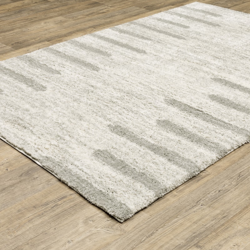 Style Haven Valentina Striped Edge Ivory/ Grey Shag Rug