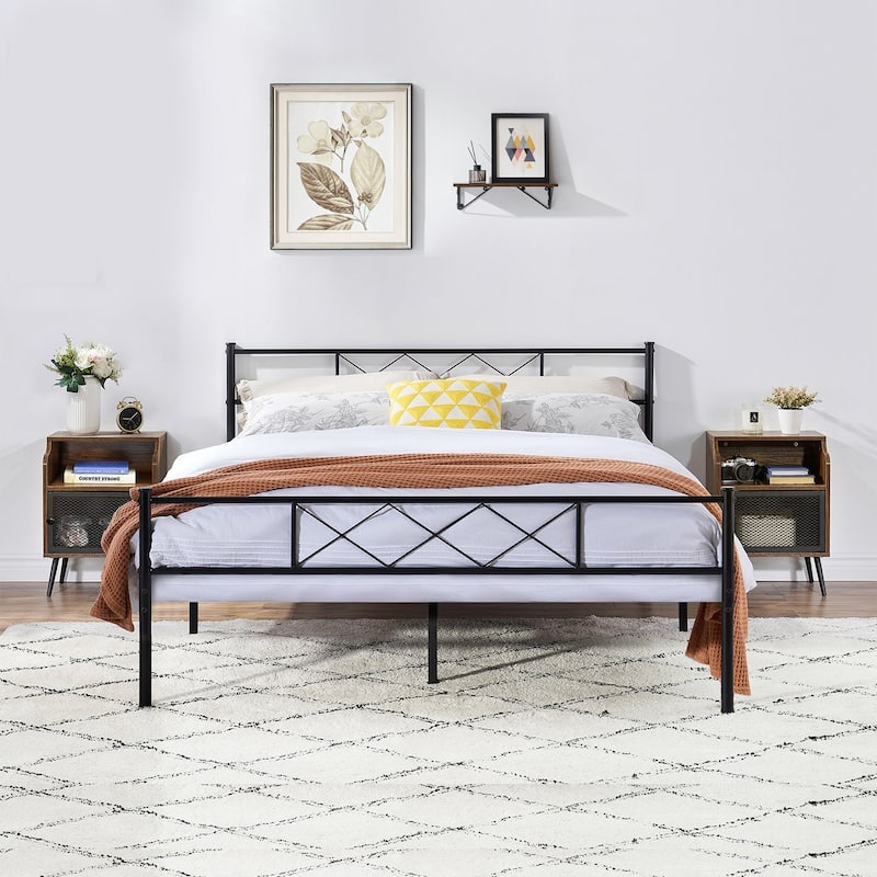 Taomika 3-pieces Bed Frame and Brown Nightstands Sets
